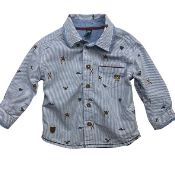 Nano Stripe Ski Mountain Button-Down Shirt size 9 Months - Picture 4 of 9